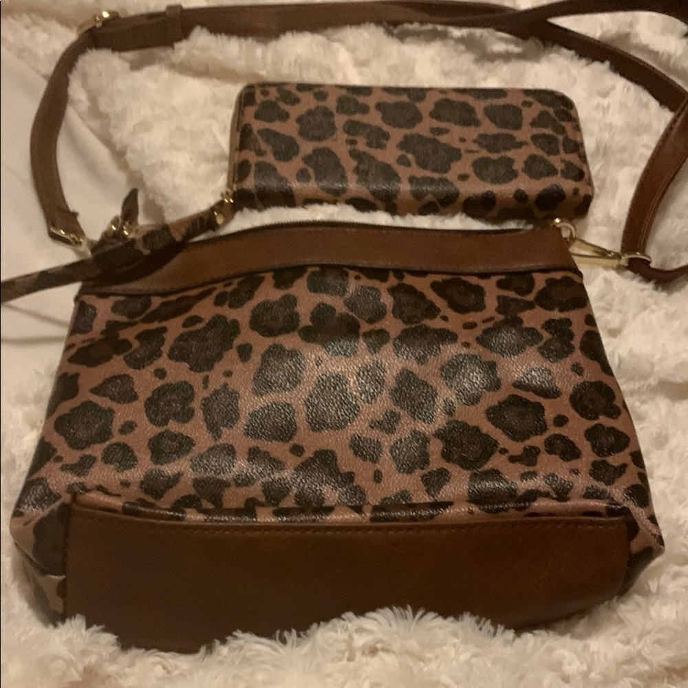 Leopard Print Crossbody Bag and Wallet Set